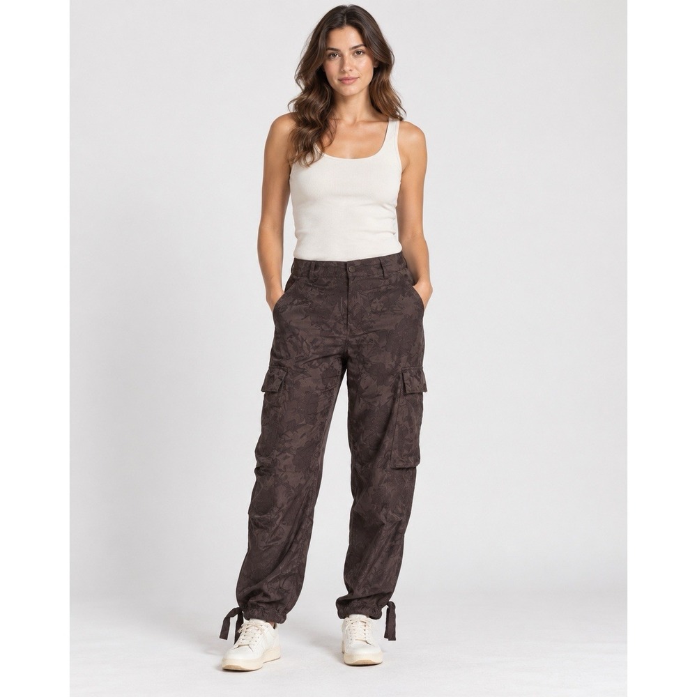 Beatrice .b Anthropologie Floral Jacquard Cupro Cargo Pants Brown Size 8